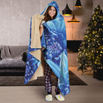Blue Chrysanthemum Flower Print Hooded Blanket