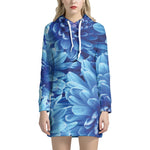 Blue Chrysanthemum Flower Print Hoodie Dress