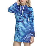 Blue Chrysanthemum Flower Print Hoodie Dress