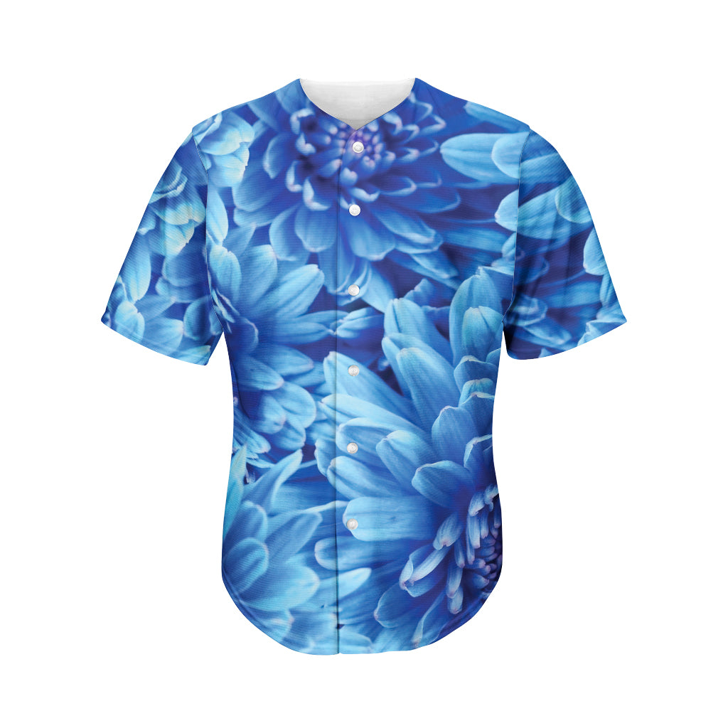 Blue Chrysanthemum Flower Print Men's Baseball Jersey