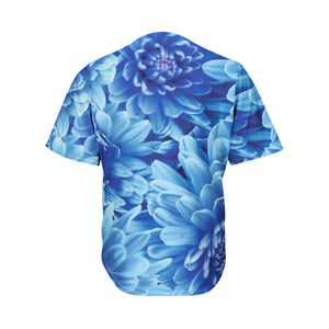 Blue Chrysanthemum Flower Print Men's Baseball Jersey