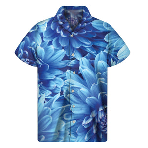 Blue Chrysanthemum Flower Print Men's Short Sleeve Shirt