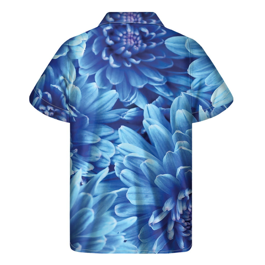 Blue Chrysanthemum Flower Print Men's Short Sleeve Shirt