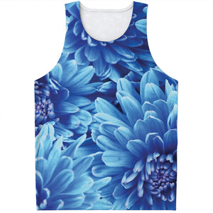 Blue Chrysanthemum Flower Print Men's Tank Top