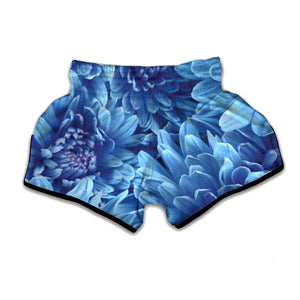 Blue Chrysanthemum Flower Print Muay Thai Boxing Shorts