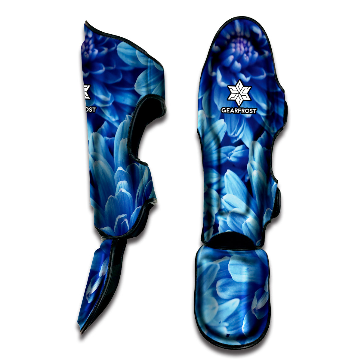 Blue Chrysanthemum Flower Print Muay Thai Shin Guard