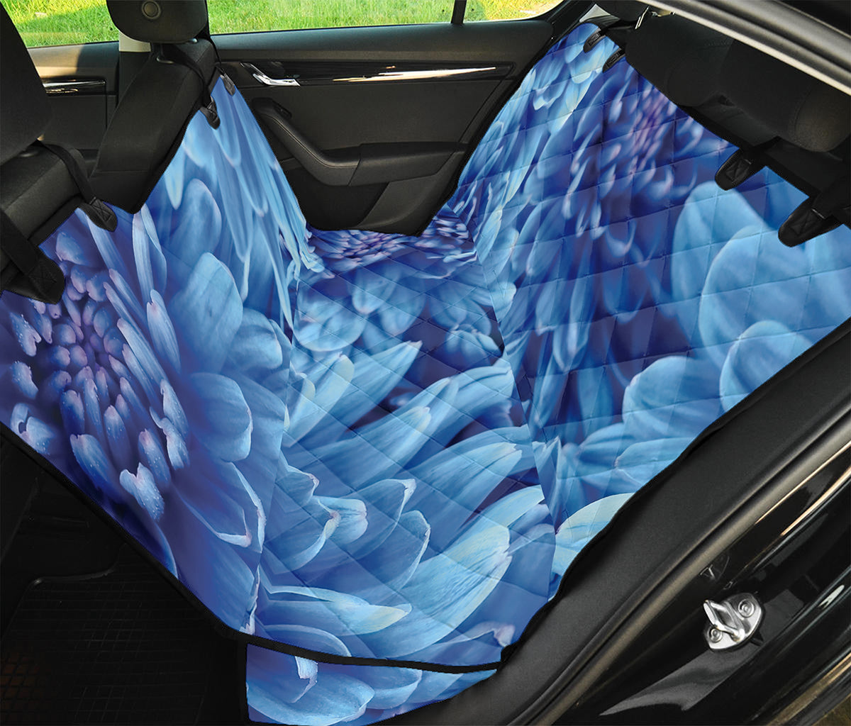 Blue Chrysanthemum Flower Print Pet Car Back Seat Cover