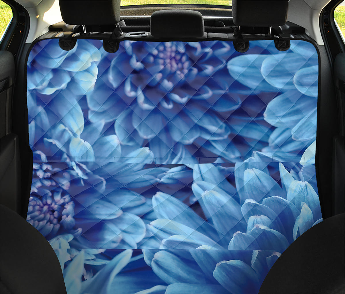 Blue Chrysanthemum Flower Print Pet Car Back Seat Cover