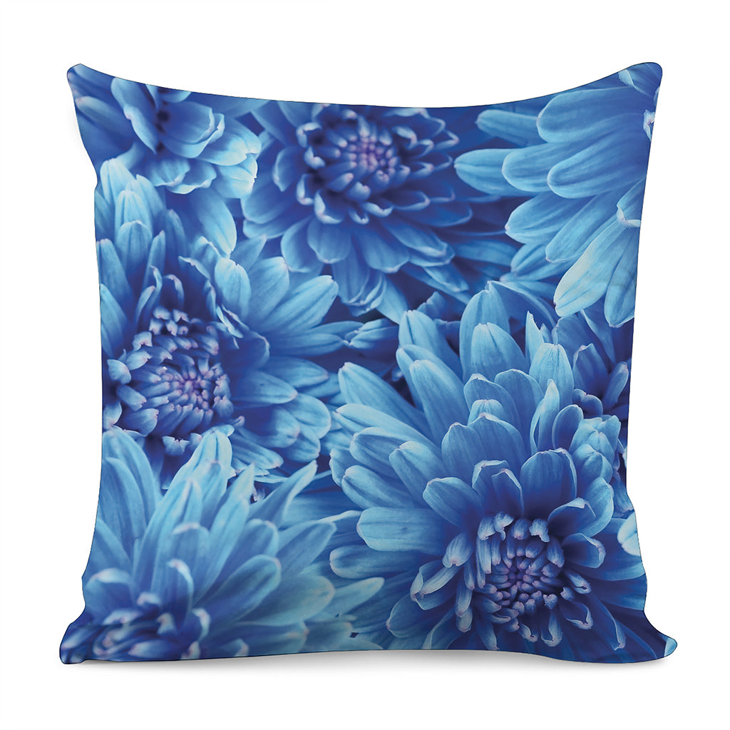 Blue Chrysanthemum Flower Print Pillow Cover