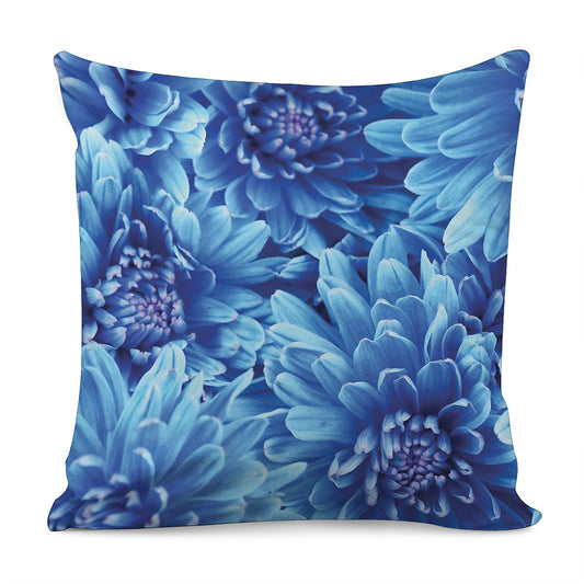Blue Chrysanthemum Flower Print Pillow Cover