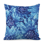 Blue Chrysanthemum Flower Print Pillow Cover