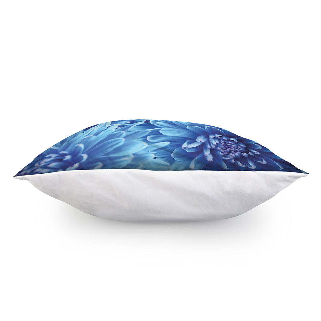 Blue Chrysanthemum Flower Print Pillow Cover