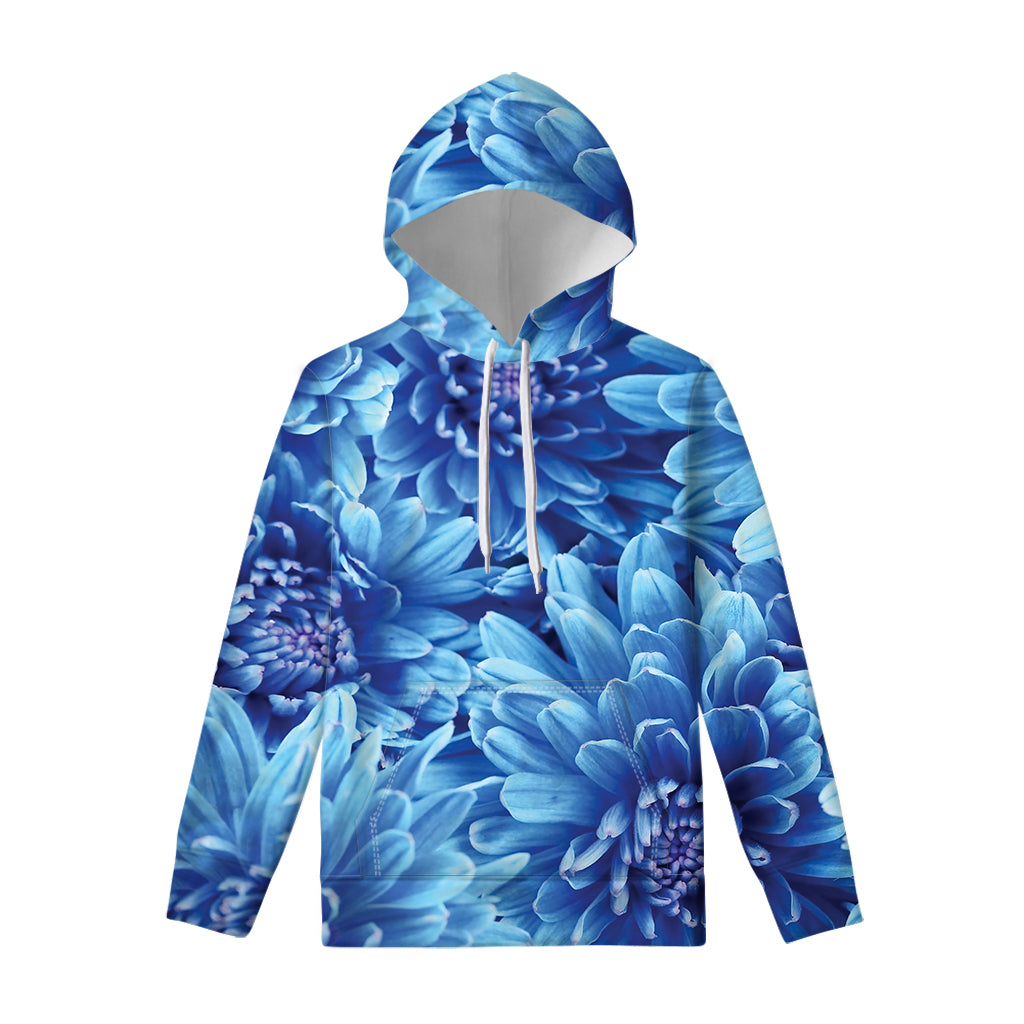 Blue Chrysanthemum Flower Print Pullover Hoodie