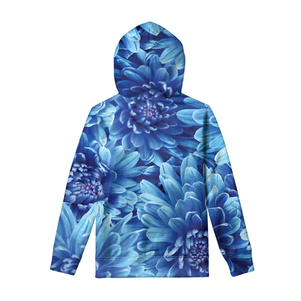 Blue Chrysanthemum Flower Print Pullover Hoodie