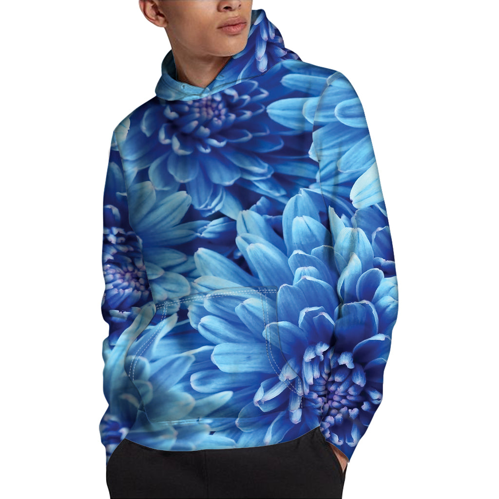 Blue Chrysanthemum Flower Print Pullover Hoodie