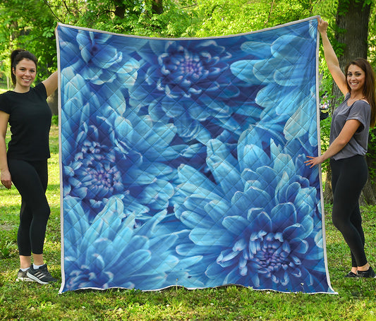 Blue Chrysanthemum Flower Print Quilt