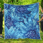 Blue Chrysanthemum Flower Print Quilt
