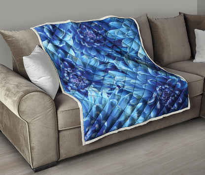Blue Chrysanthemum Flower Print Quilt