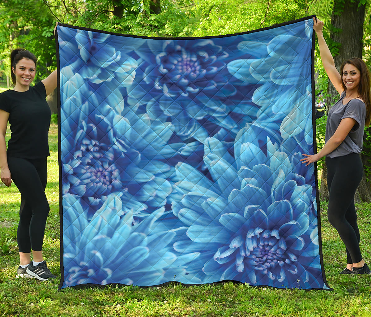 Blue Chrysanthemum Flower Print Quilt