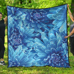Blue Chrysanthemum Flower Print Quilt