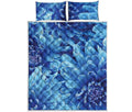 Blue Chrysanthemum Flower Print Quilt Bed Set