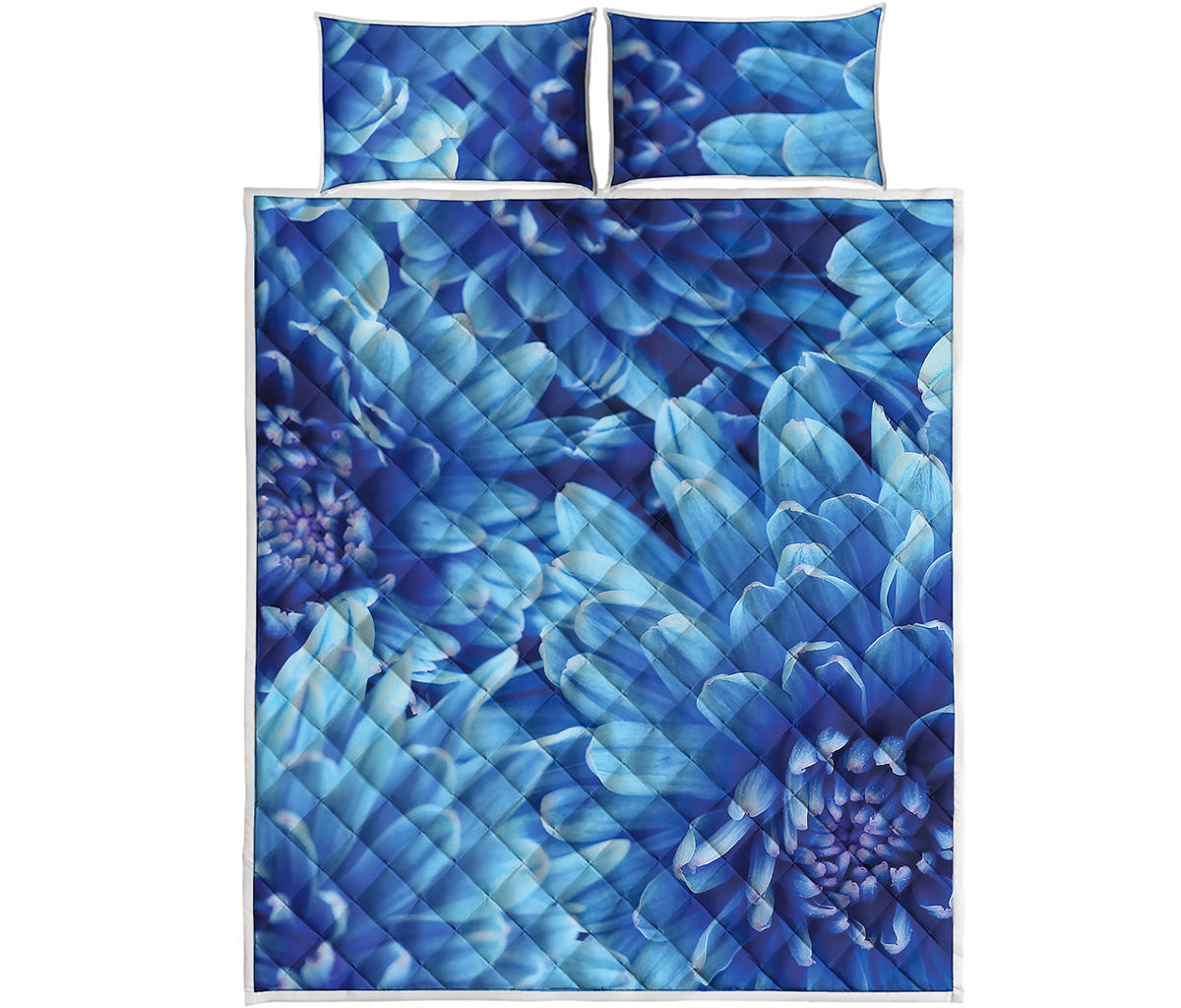 Blue Chrysanthemum Flower Print Quilt Bed Set