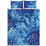 Blue Chrysanthemum Flower Print Quilt Bed Set