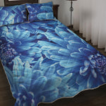Blue Chrysanthemum Flower Print Quilt Bed Set