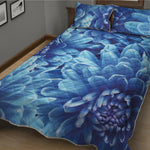 Blue Chrysanthemum Flower Print Quilt Bed Set