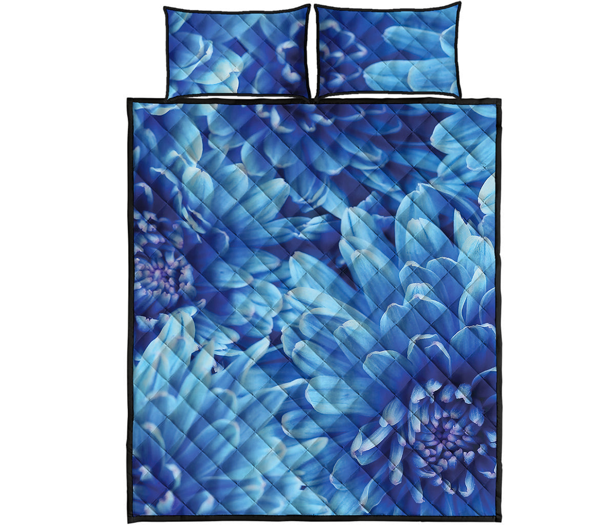 Blue Chrysanthemum Flower Print Quilt Bed Set