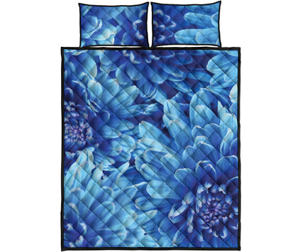 Blue Chrysanthemum Flower Print Quilt Bed Set