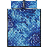 Blue Chrysanthemum Flower Print Quilt Bed Set