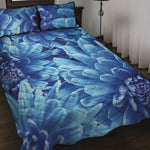 Blue Chrysanthemum Flower Print Quilt Bed Set