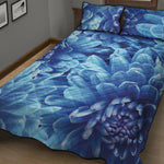 Blue Chrysanthemum Flower Print Quilt Bed Set