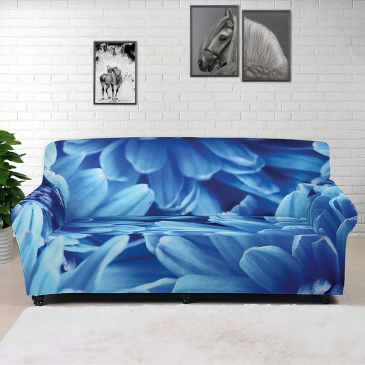 Blue Chrysanthemum Flower Print Sofa Cover