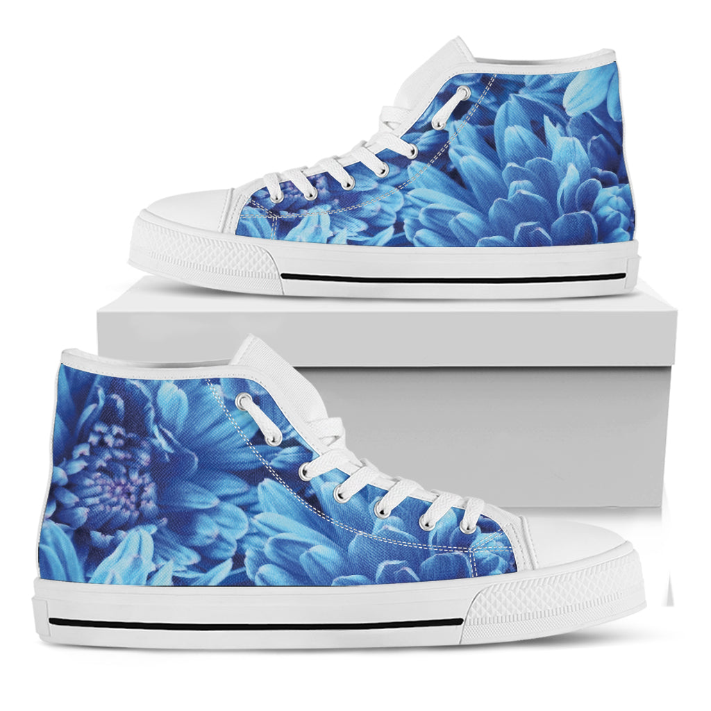 Blue Chrysanthemum Flower Print White High Top Shoes