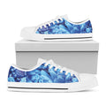 Blue Chrysanthemum Flower Print White Low Top Sneakers