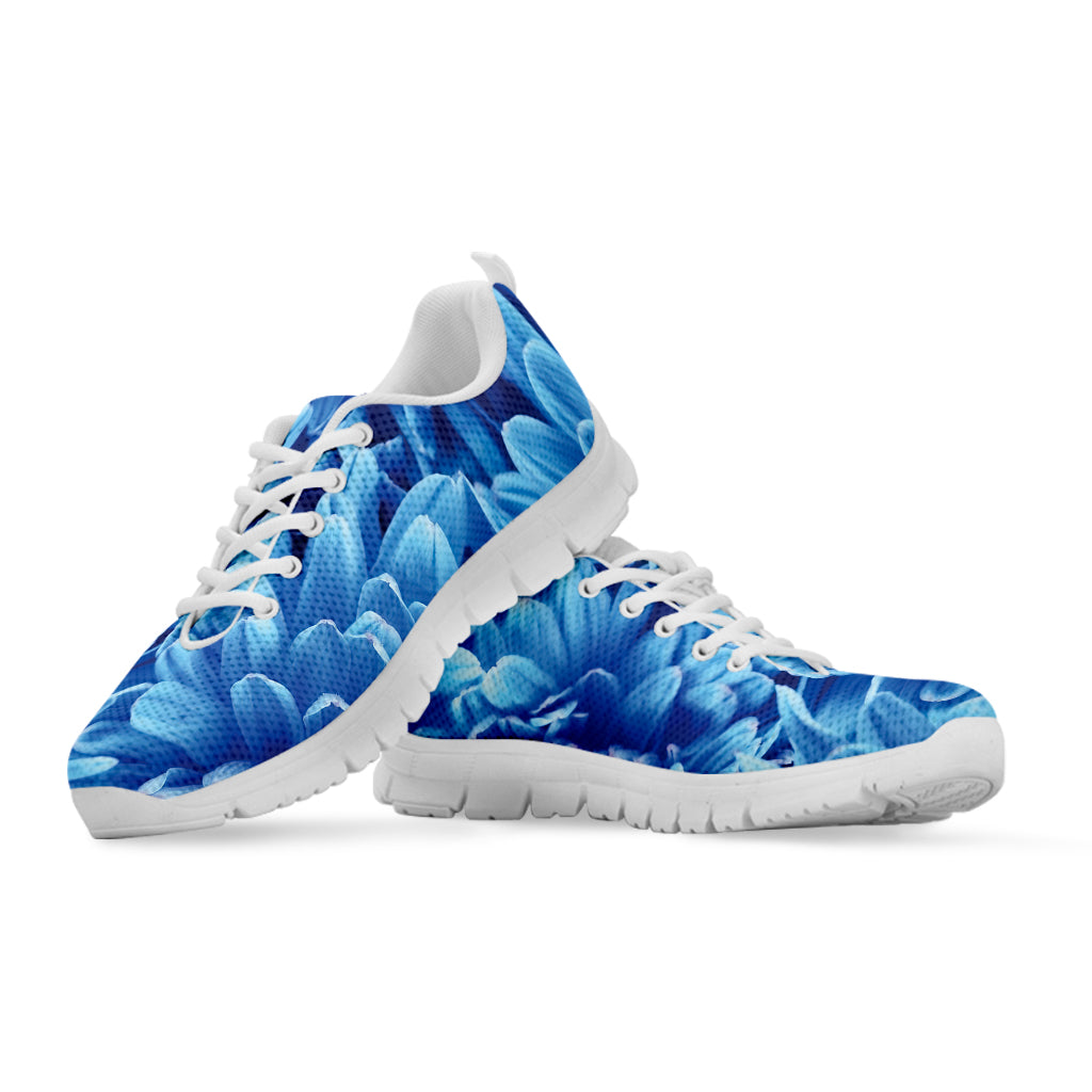 Blue Chrysanthemum Flower Print White Sneakers