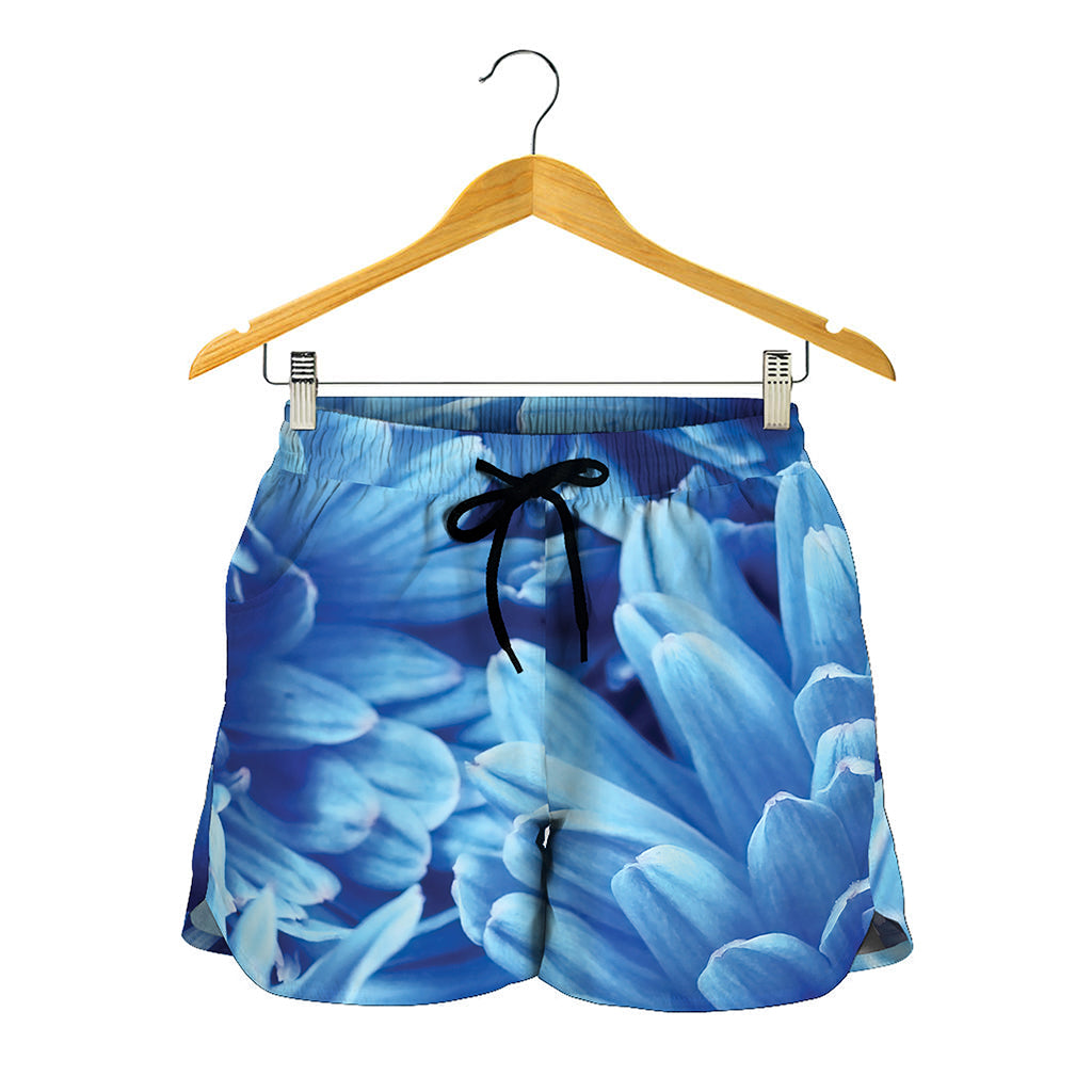 Blue Chrysanthemum Flower Print Women's Shorts