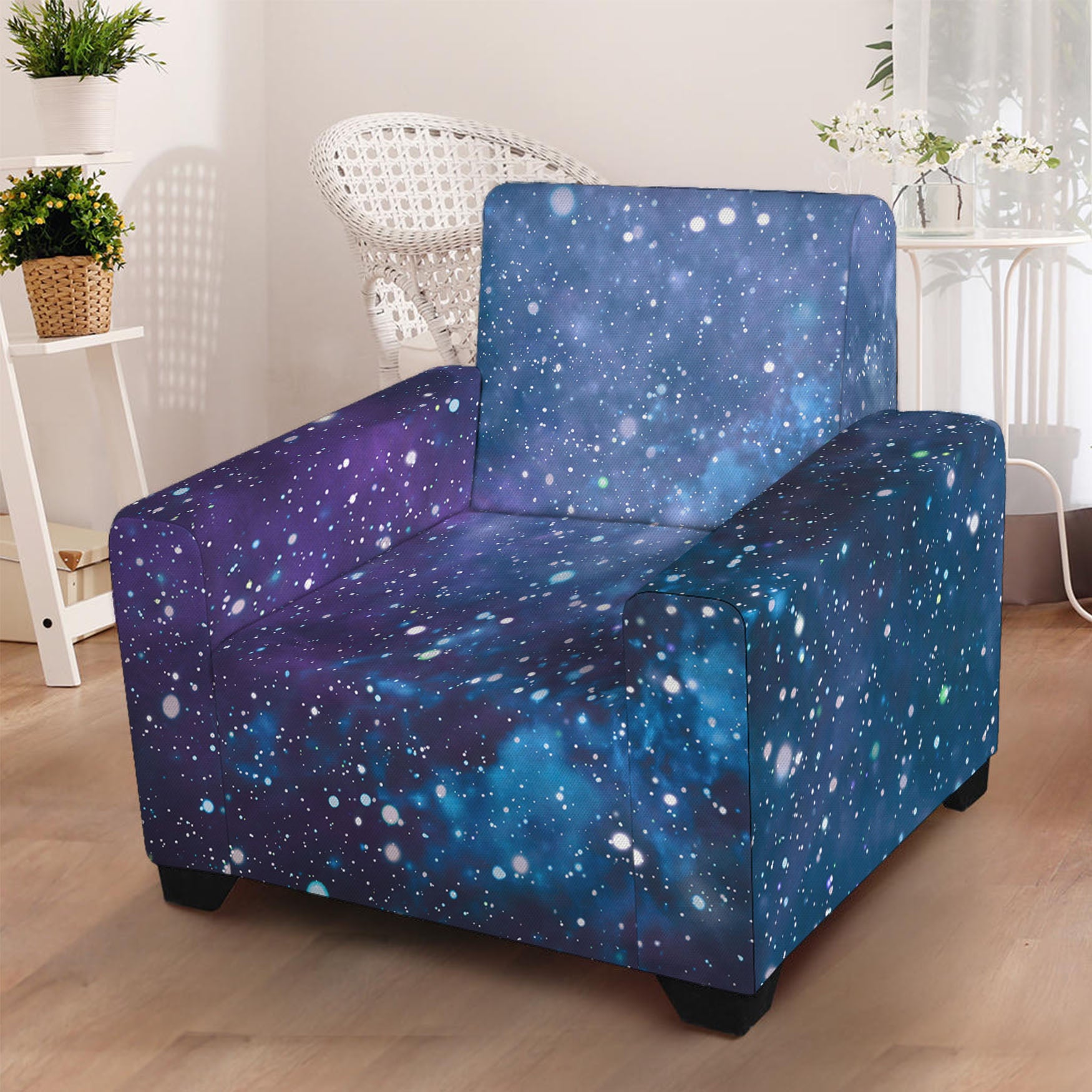 Blue Cloud Starfield Galaxy Space Print Armchair Slipcover