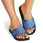 Blue Cloud Starfield Galaxy Space Print Black Slide Sandals