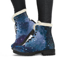 Blue Cloud Starfield Galaxy Space Print Faux Fur Leather Boots