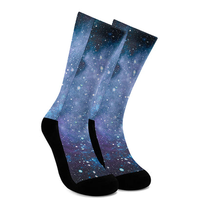 Blue Cloud Starfield Galaxy Space Print Crew Socks