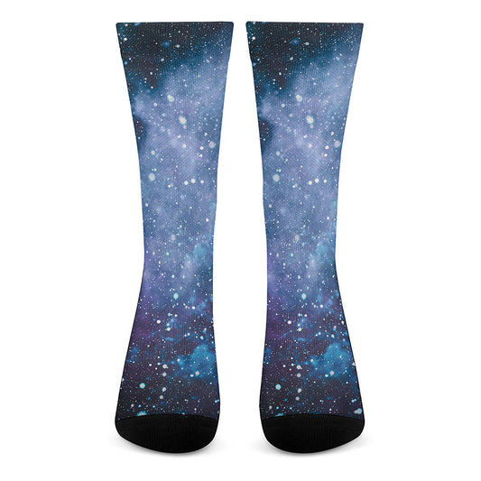 Blue Cloud Starfield Galaxy Space Print Crew Socks