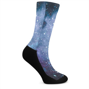 Blue Cloud Starfield Galaxy Space Print Crew Socks