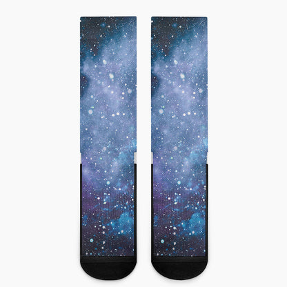 Blue Cloud Starfield Galaxy Space Print Crew Socks