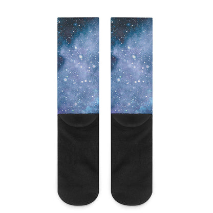 Blue Cloud Starfield Galaxy Space Print Crew Socks
