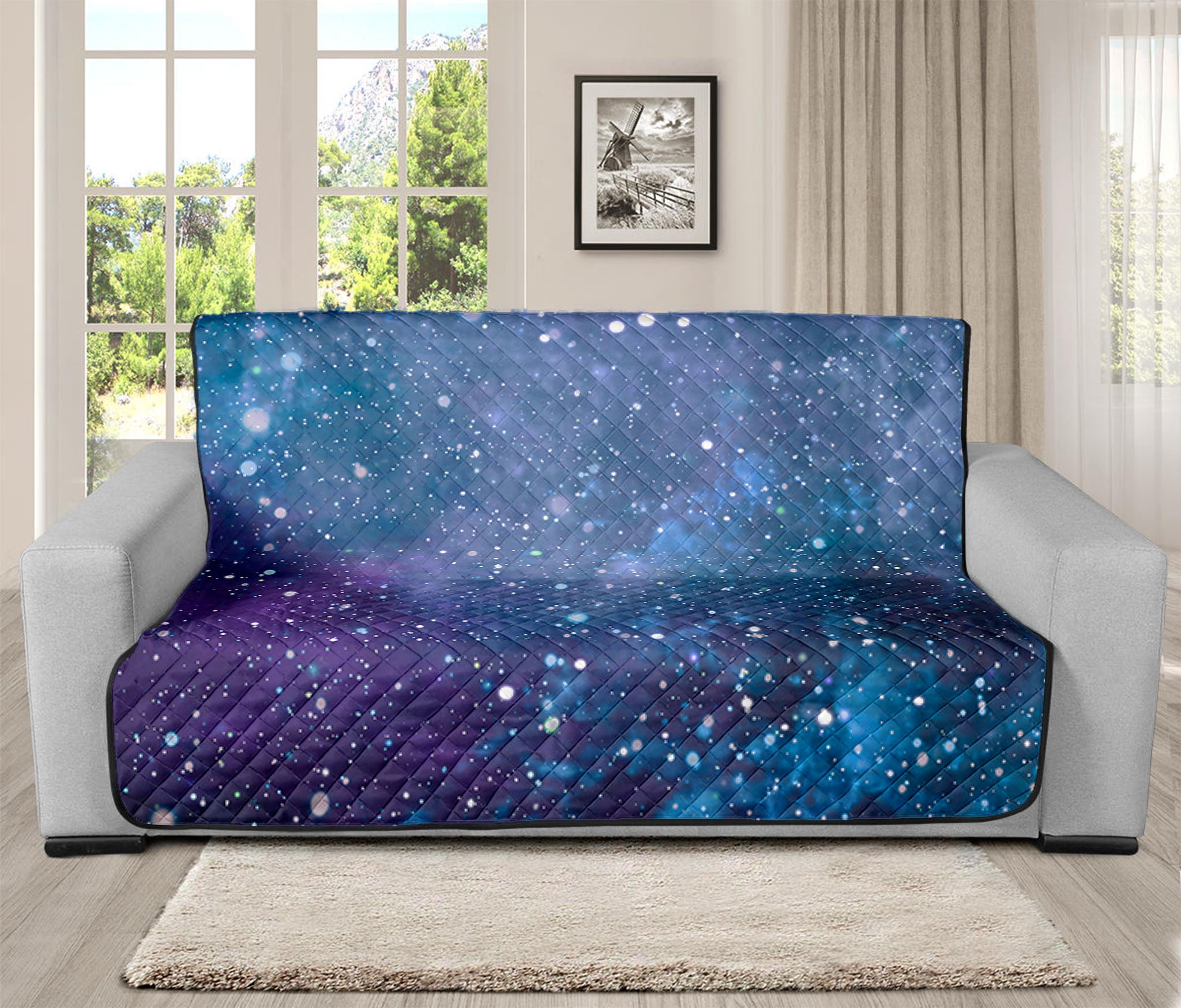 Blue Cloud Starfield Galaxy Space Print Futon Protector