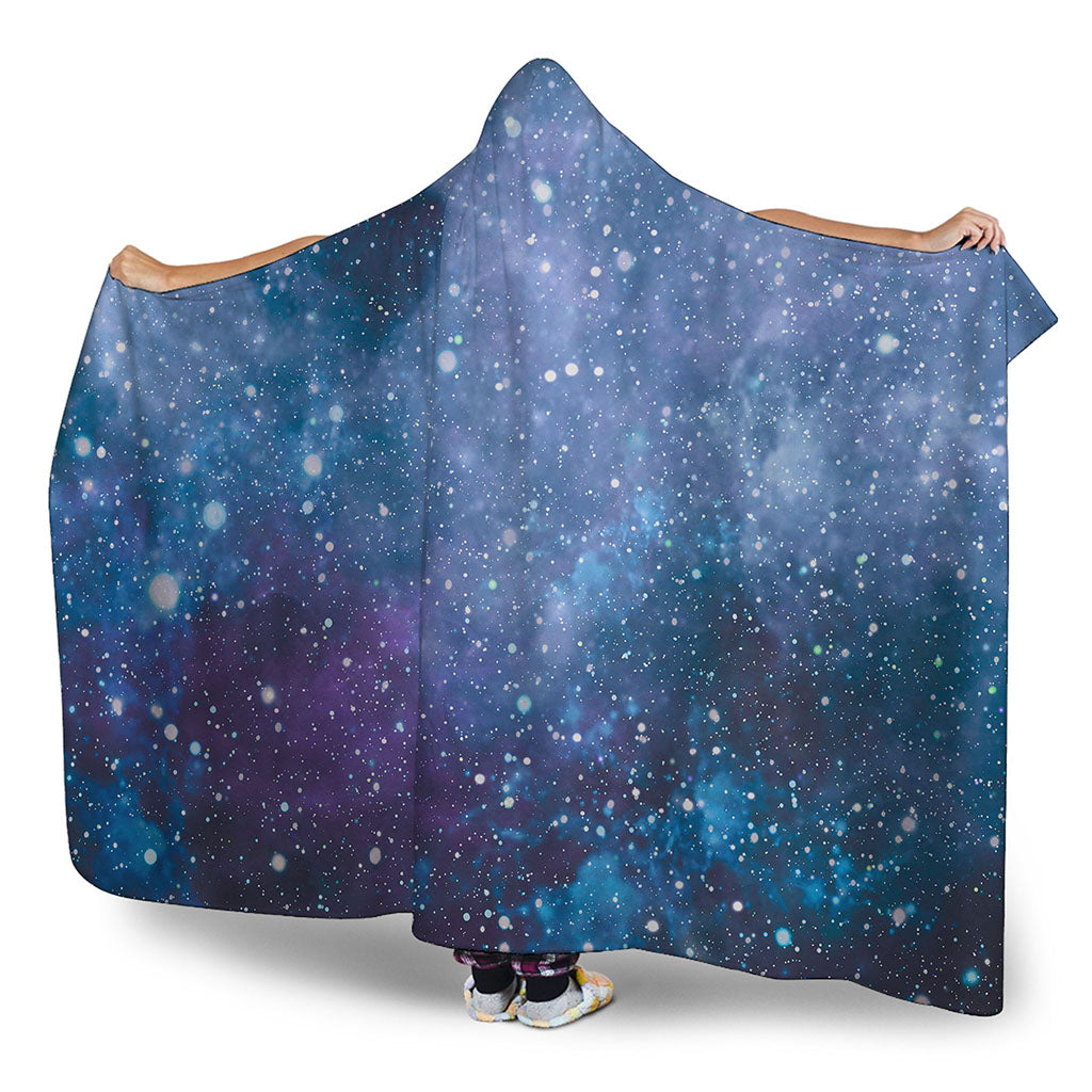 Blue Cloud Starfield Galaxy Space Print Hooded Blanket