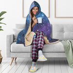 Blue Cloud Starfield Galaxy Space Print Hooded Blanket